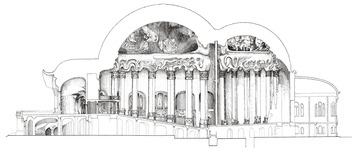 Doorsnede Eerst Goetheanum oost-west